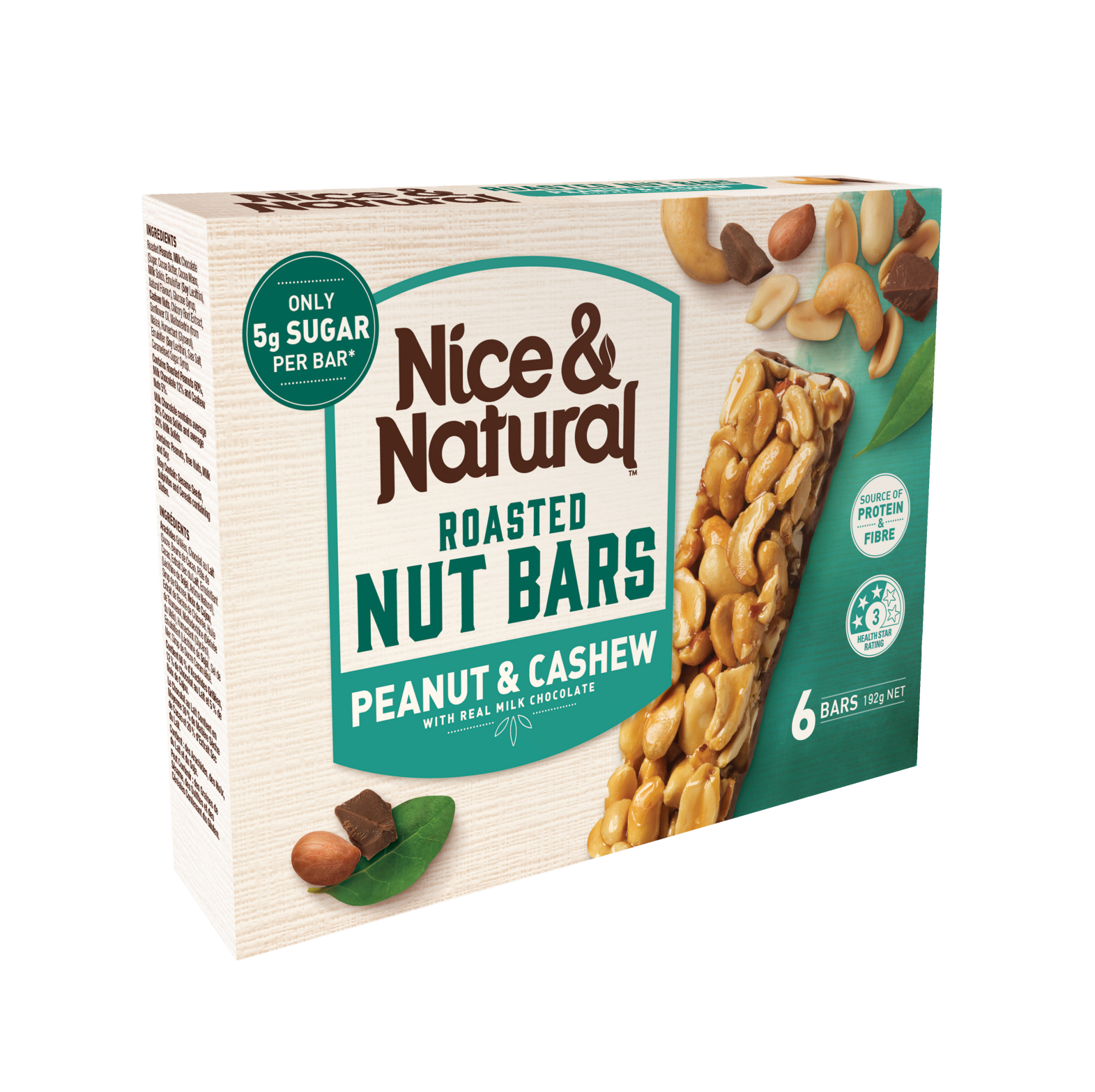 Nice & Natural Roasted Nut Bar Peanut & Cashew 6pk