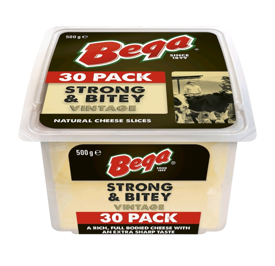 Bega Cheese Cheddar Strong And Bitey Slices 500g