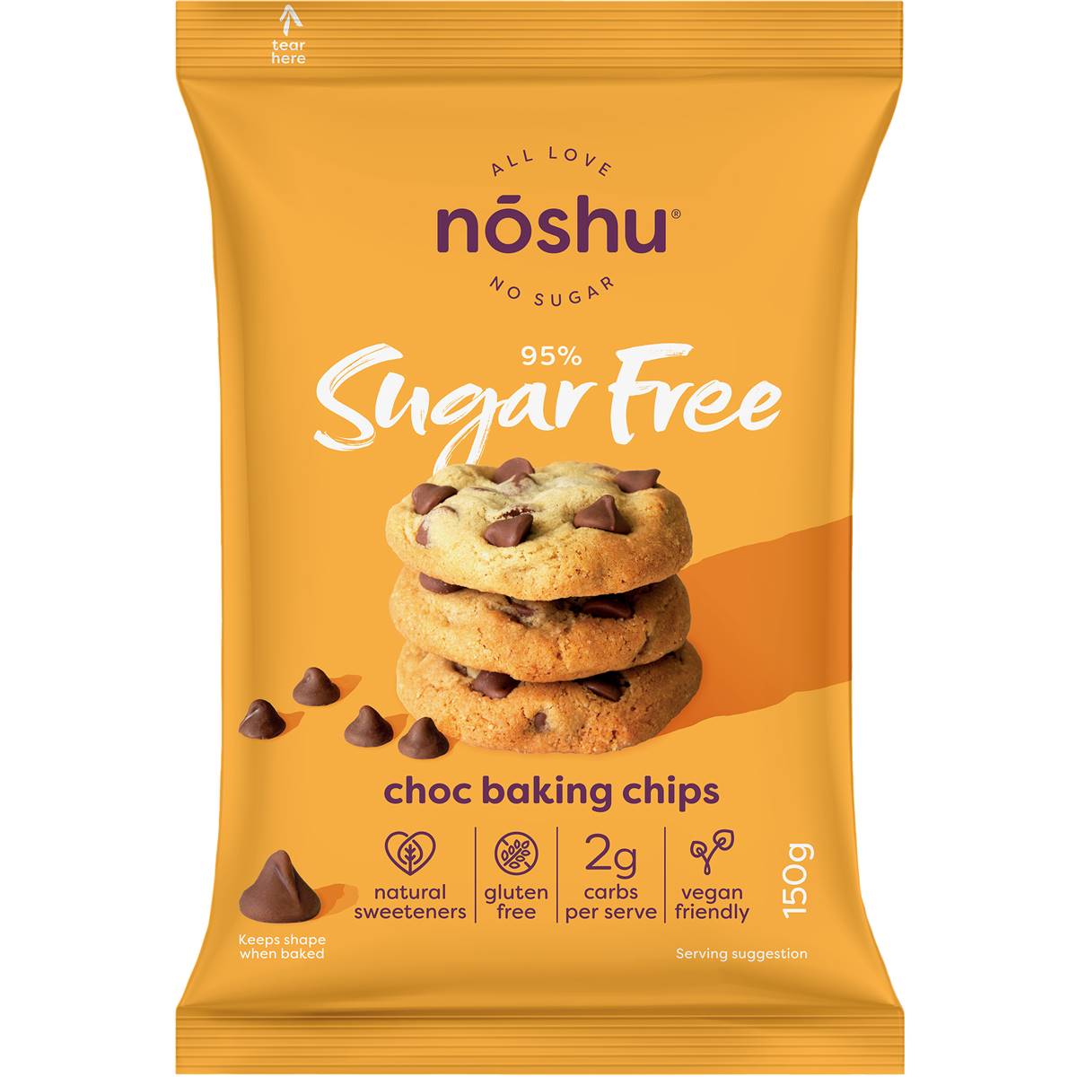 Noshu 95% Sugar Free Choc Baking Chips 150g