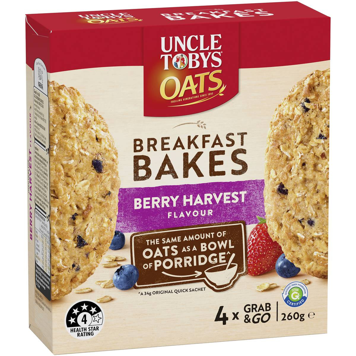 Uncle Tobys Breakfast Cereal Bakes Berry Harvest 4pk