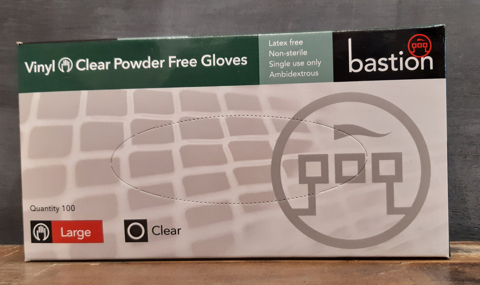 Bastion Glove Vinyl Powder Free Clear Large 100/pk
