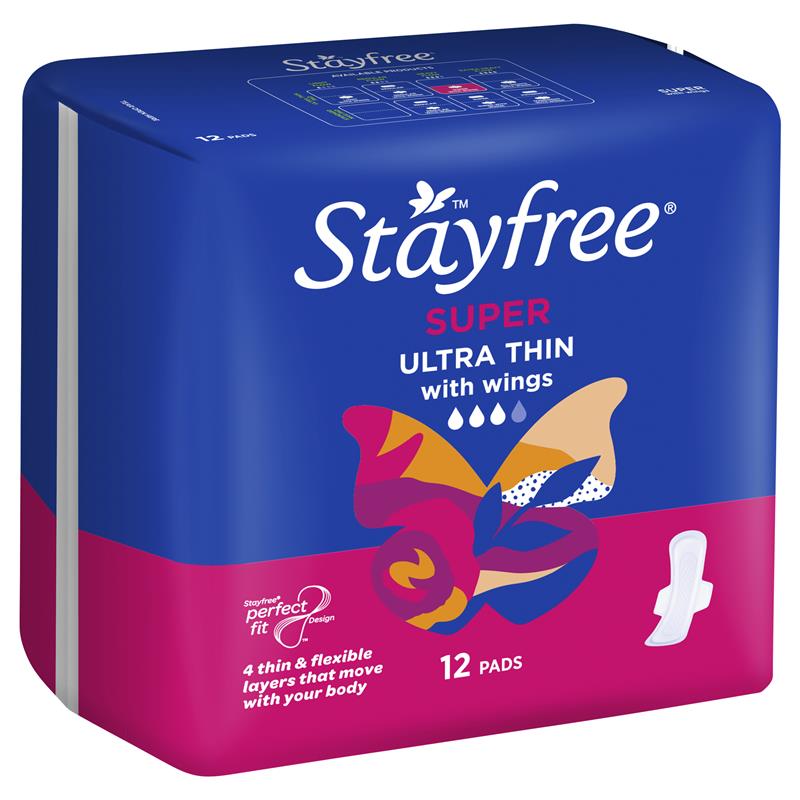 Stayfree Ultra Thin Pads with wings Super 12 pk