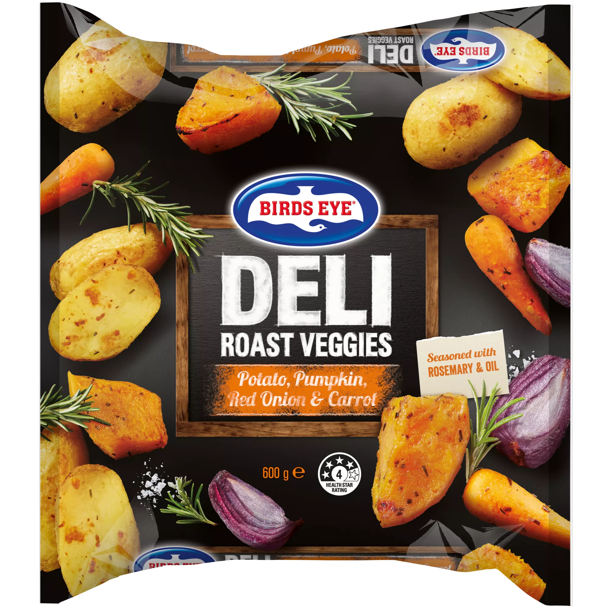 Birds Eye Deli Roast Veggies Potato Pumpkin Red Onion and Carrots With Rosemary And Oil 600g