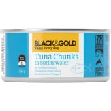 Black & Gold Tuna Chunks in Springwater 185g