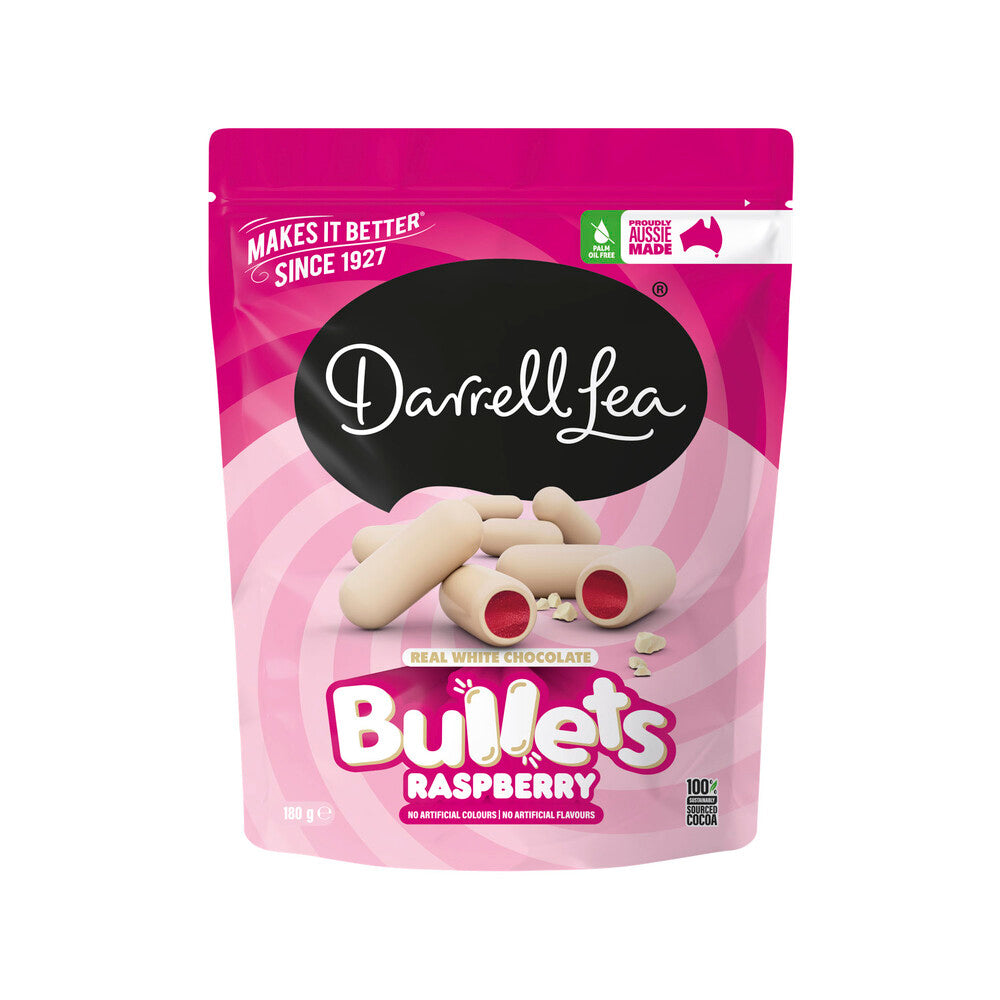 Darrell Lea White Choc Raspberry Bullets 180g