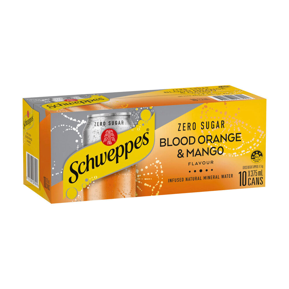 Schweppes Zero Sugar Cans Blood Orange & Mango 375ml 10pk