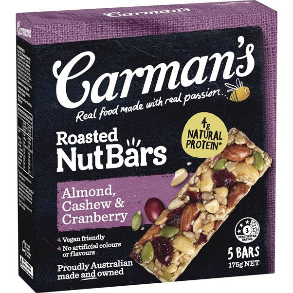 Carman's Nut Bars Almond Cashew & Cranberry 5pk 175g