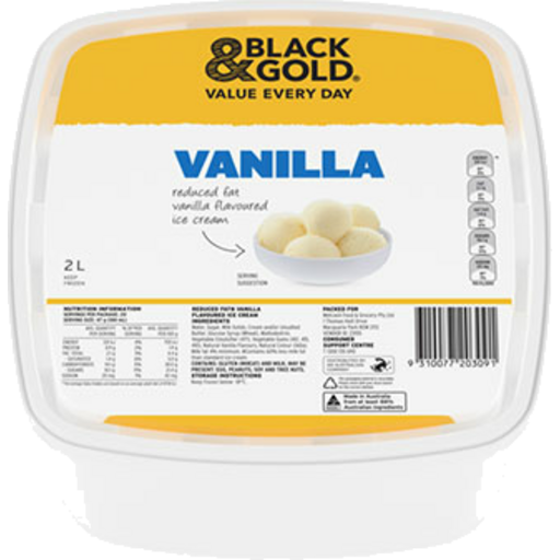 Black & Gold Vanilla Reduced Fat Ice Cream 2L