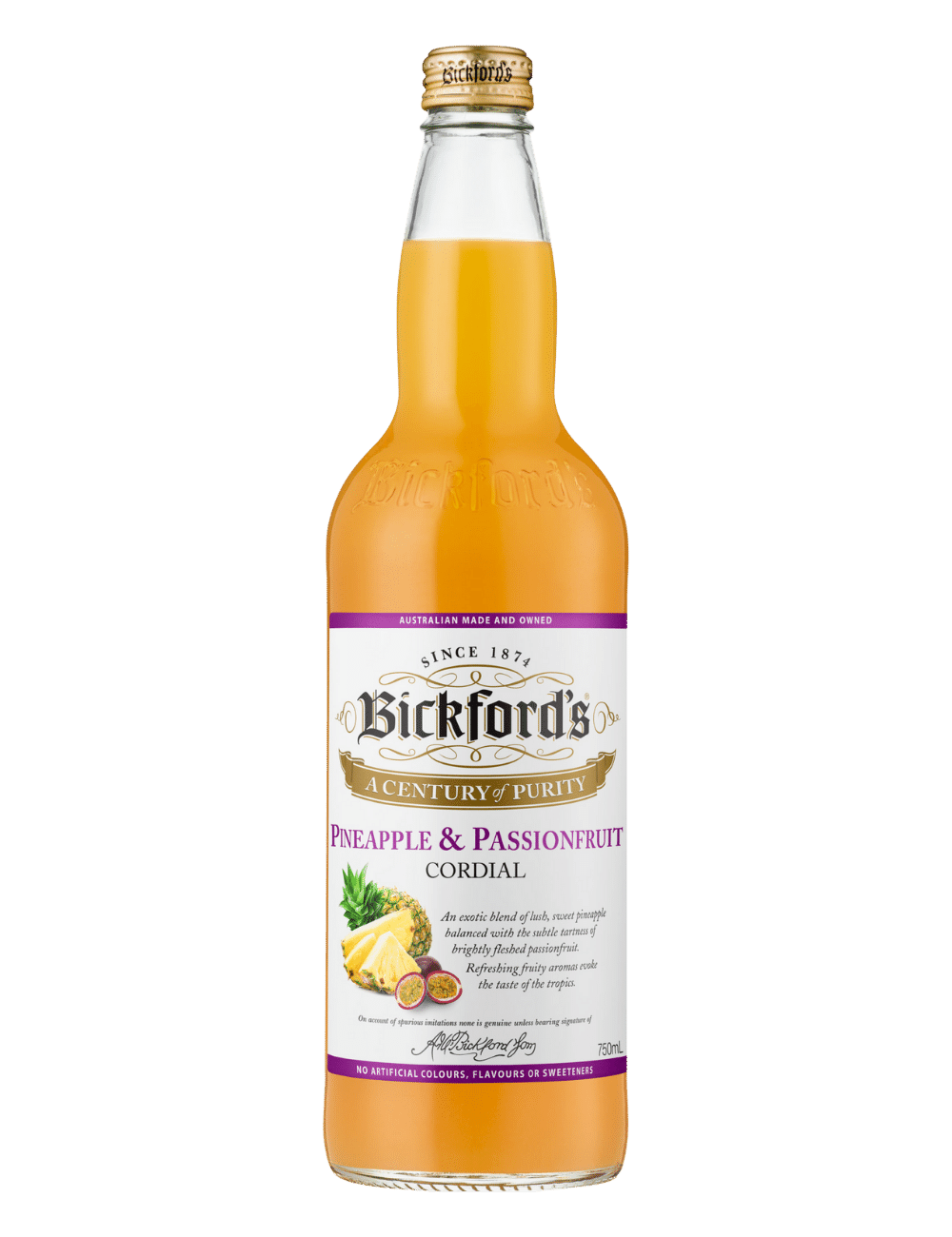 Bickford's Pineapple & Passionfruit Cordial 750ml