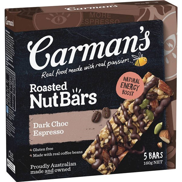 Carman's Nut Bars Dark Choc Espresso 5pk 160g