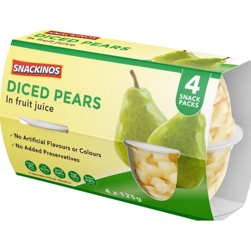 Snackinos Diced Pears in Juice 125g 4pk