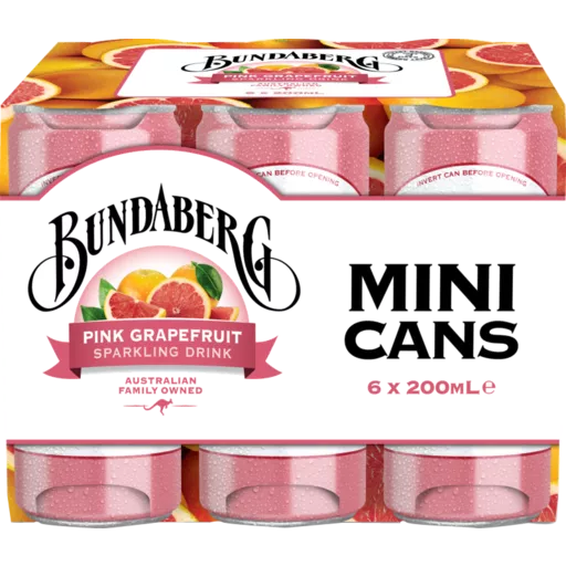 Bundaberg Mini Cans Pink Grapefruit 200ml 6pk