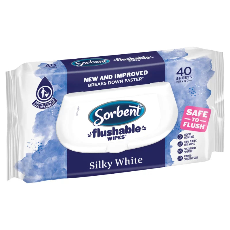 Sorbent Flushable Wipes Silky White 40pk