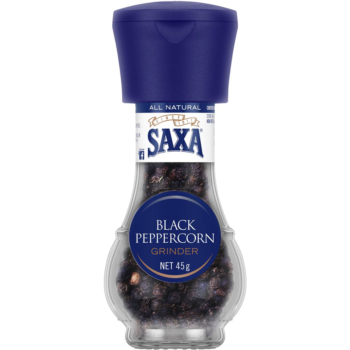 Saxa Grinder Peppercorn Black 45g