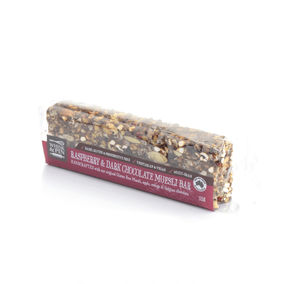 Whisk & Pin Raspberry & Dark Chocolate GF Muesli Bar 55g