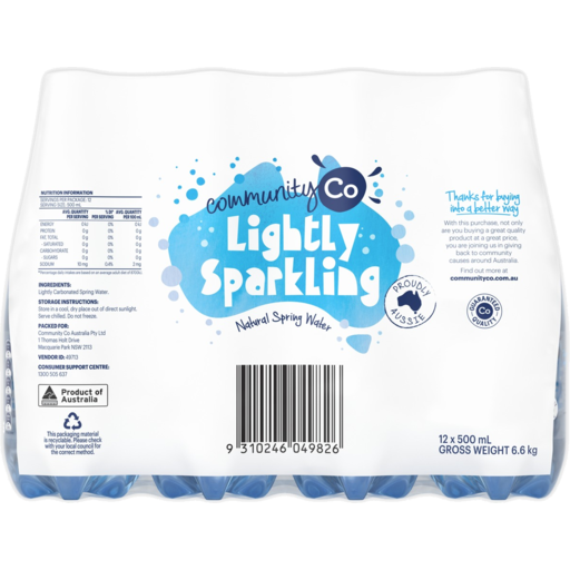 Community Co Sparkling Water 500ml x 12pk